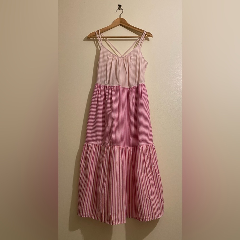 FREE ASSEMBLY Pink Tiered Midi Sundress with Spaghetti Straps. Size Xs - Picture 3 of 13